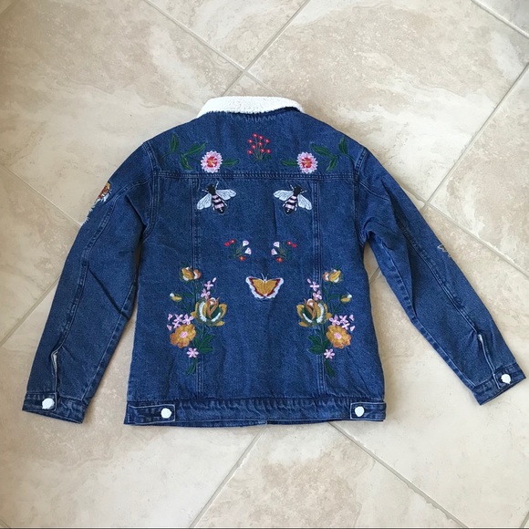 Belle Vere  Embroidered shearling Denim Jacket - Picture 5 of 7